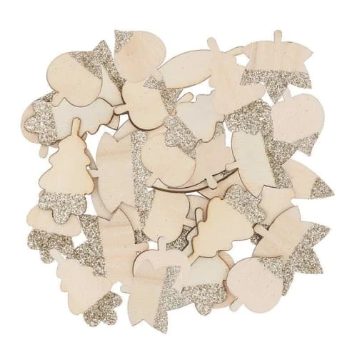 Rico Design 48 Silhouettes En Bois Feuilles Pailletées Dorées – Image 3