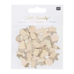 Rico Design 48 Silhouettes En Bois Feuilles Pailletées Dorées