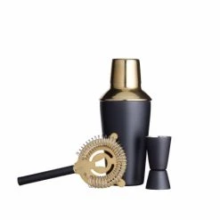 BarCraft Ensemble à Cocktail En Acier Inoxydable Noir Et Doré