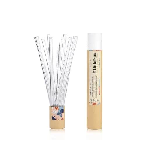 Little Pots Pailles En Verre Recyclé étui De 10 + Goupillon De Nettoyage