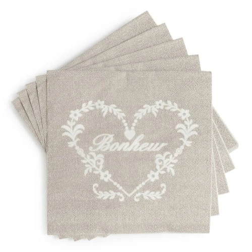 Maisons Du Monde Paquet De 20 Serviettes En Papier Beiges 17 X 17 Cm BONHEUR - Lot De 2 – Image 2