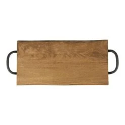 T&G Woodware Plateau 40x20 Cm En Hévéa Anses En Métal En Bois Marron