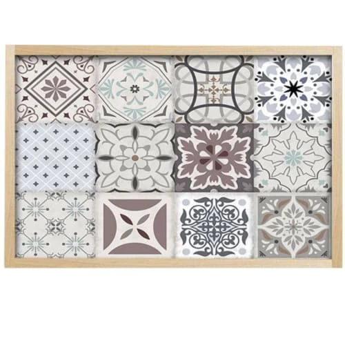 STC Plateau Déco En Bois Carreaux De Ciment 35x23cm – Image 2