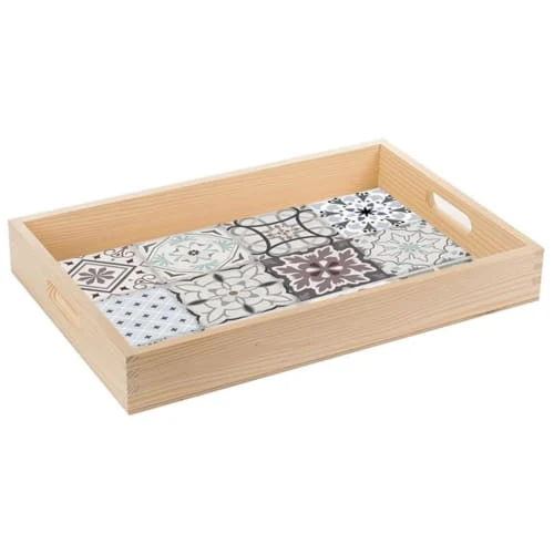 STC Plateau Déco En Bois Carreaux De Ciment 35x23cm