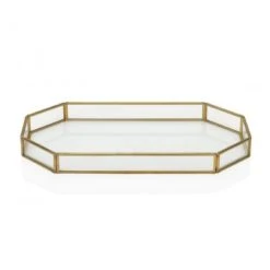 Wadiga Plateau Décoratif En Laiton Doré Et Verre 27x16cm