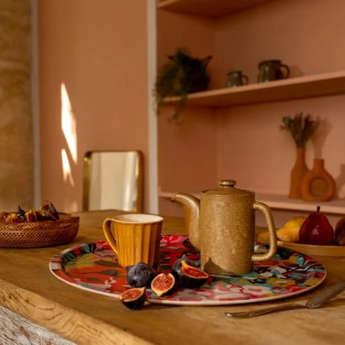 Vent De Bohème Plateau Rond 46cm Feuilles De Bois Motif Design Fleuri – Image 2