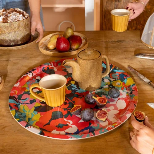 Vent De Bohème Plateau Rond 46cm Feuilles De Bois Motif Design Fleuri – Image 4