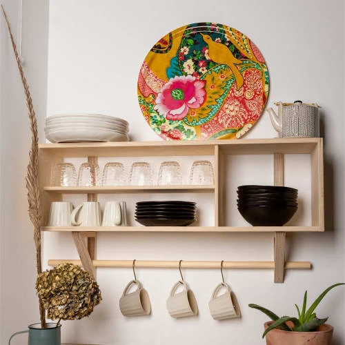 Vent De Bohème Plateau Rond 46cm Feuilles De Bois Motif Design Fleuri – Image 2