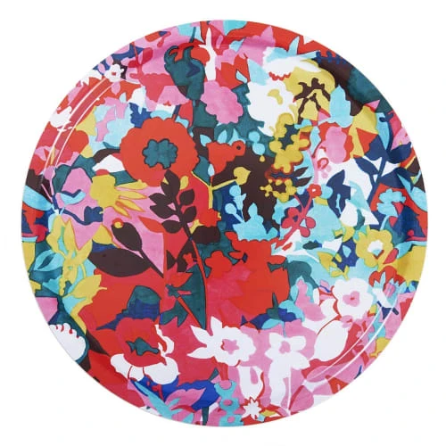 Vent De Bohème Plateau Rond 46cm Feuilles De Bois Motif Design Fleuri