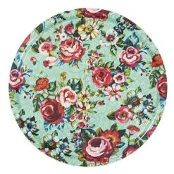 Vent De Bohème Plateau Rond 46cm Feuilles De Bois Motif Fleuri Graphique
