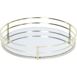 Wadiga Plateau Rond En Métal Doré Et Miroir D30cm