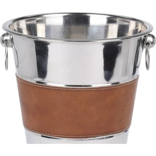 Wadiga Seau à Champagne En Métal Chromé Et Similicuir Marron – Image 2