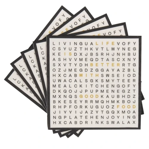 Maisons Du Monde Serviettes En Papier Beige Motifs Mots Mêlés Jaunes Et Noirs (x20) - Lot De 2