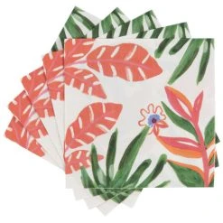 Maisons Du Monde Serviettes En Papier Blanc Motif Végétal Vert Et Orange (x20) - Lot De 2