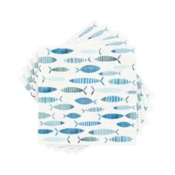 Maisons Du Monde Serviettes En Papier Blanc Motifs Poissons Bleus (x20) - Lot De 3