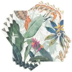 Maisons Du Monde Serviettes En Papier Motif Floral Vert, Orange, Blanc Et Bleu - Lot De 3
