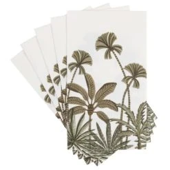 Maisons Du Monde Serviettes Hautes En Papier Blanc Motifs Palmiers Vert Kaki (x12) - Lot De 2