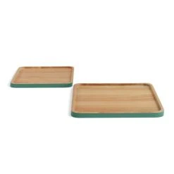 LIVOO Set De 2 Plateaux En Bois Beige