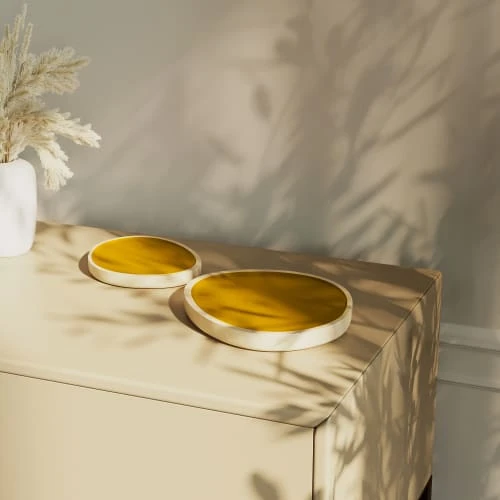 Potiron Paris Set De 2 Plateaux, En Bois Et Peinture Céramique Jaune – Image 2