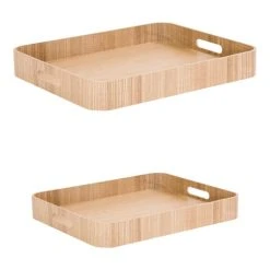 Table Passion Set De 2 Plateaux Rectangles 50 Cm Et 45 Cm Naturel En Bois Marron