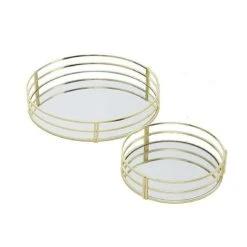 Wadiga Set De 2 Plateaux Ronds En Métal Doré Et Miroirs