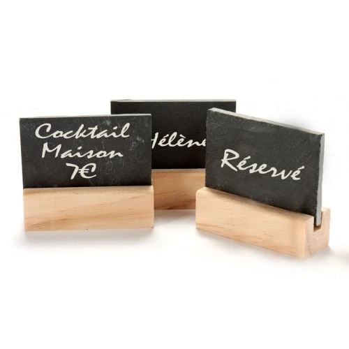 Wadiga Set De 3 Ardoises De Table Avec Support En Bois + Craie – Image 2