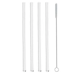 MetalTex Set De 4 Pailles En Verre Avec Goupillon Transparent