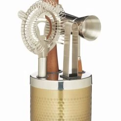 BarCraft Set De 5 Ustensiles De Cocktail, Acier Inoxydable Argent/doré