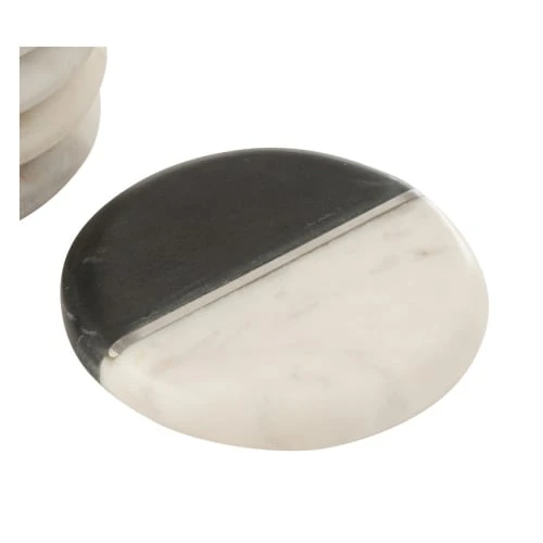 Wadiga Set De 6 Dessous De Verre Ronds En Marbre Noir Et Blanc D11cm – Image 2