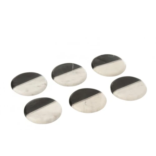 Wadiga Set De 6 Dessous De Verre Ronds En Marbre Noir Et Blanc D11cm – Image 3