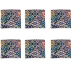 Wadiga Set De 6 Dessous De Verres En Vinyle Carreaux De Ciment - 10x10cm