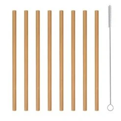 MetalTex Set De 8 Pailles En Bambou Avec Goupillon Marron