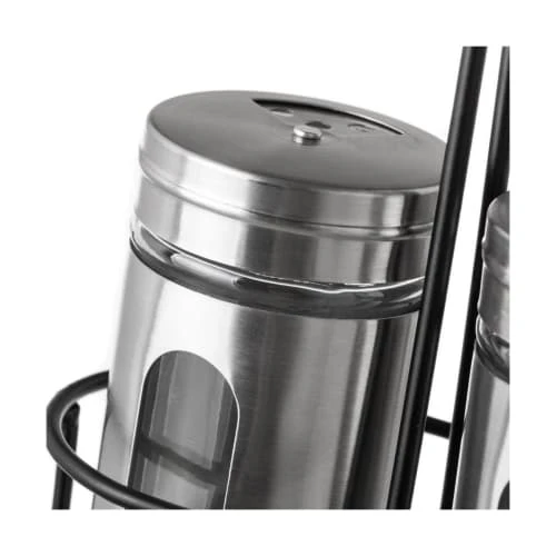 Wadiga Set Poivre Et Sel En Métal Argenté Avec Support En Métal Noir – Image 2