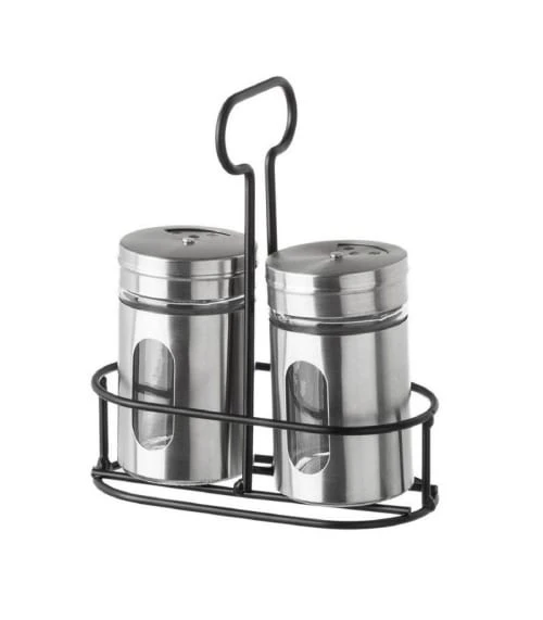 Wadiga Set Poivre Et Sel En Métal Argenté Avec Support En Métal Noir